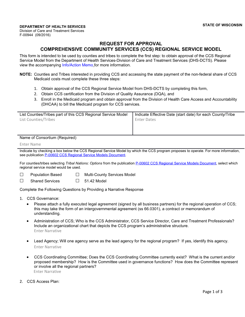 Request for Approval: Comprehensive Community Services Regional Service Model