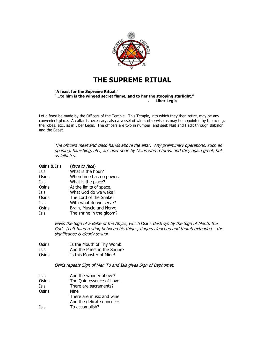 The Supreme Ritual