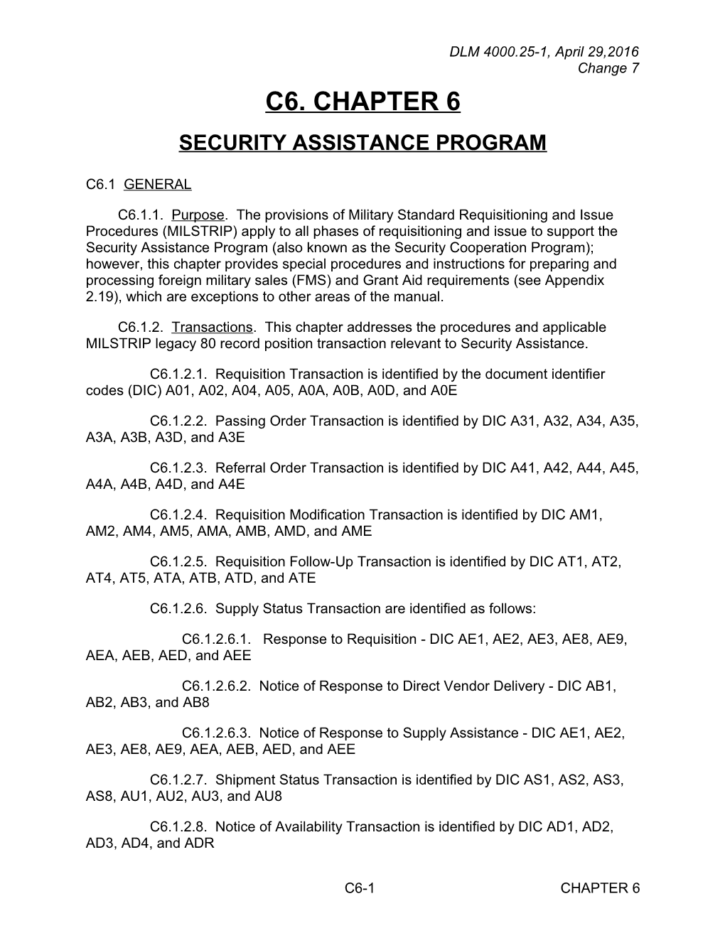 Chapter 6 - Security Assistance Program