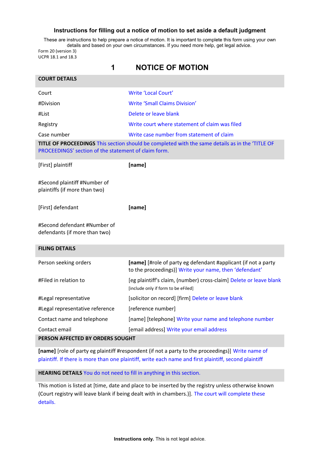 Form 20 - Notice of Motion