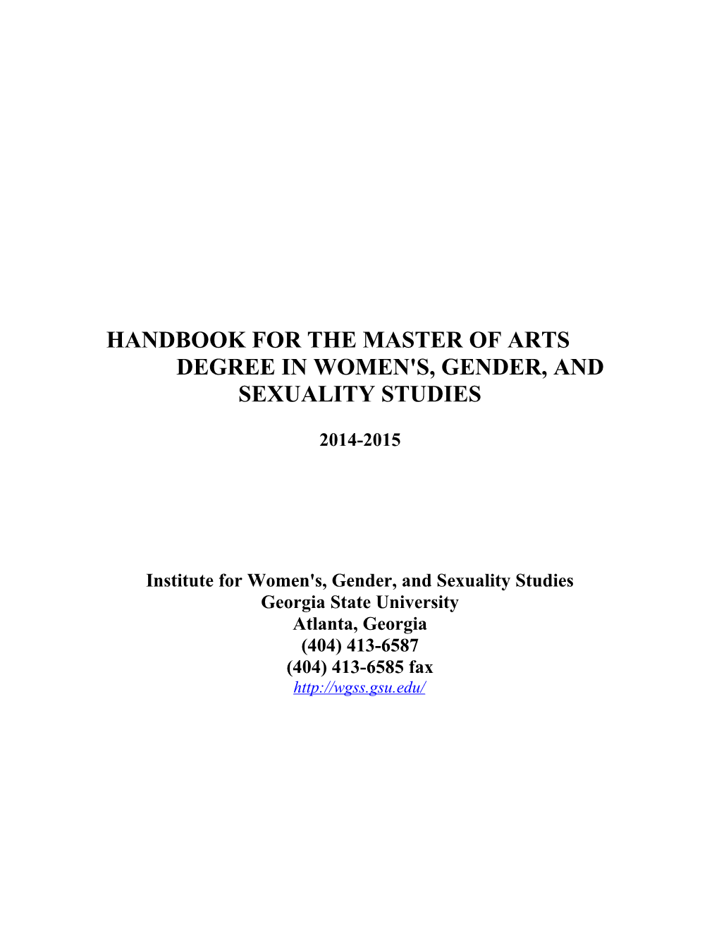 Handbook for the Master of Arts Degree in Women's, Gender, and Sexuality Studies