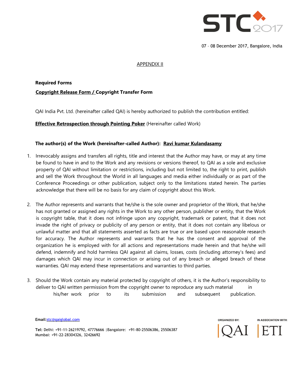 Copyright Release Form / Copyright Transfer Form