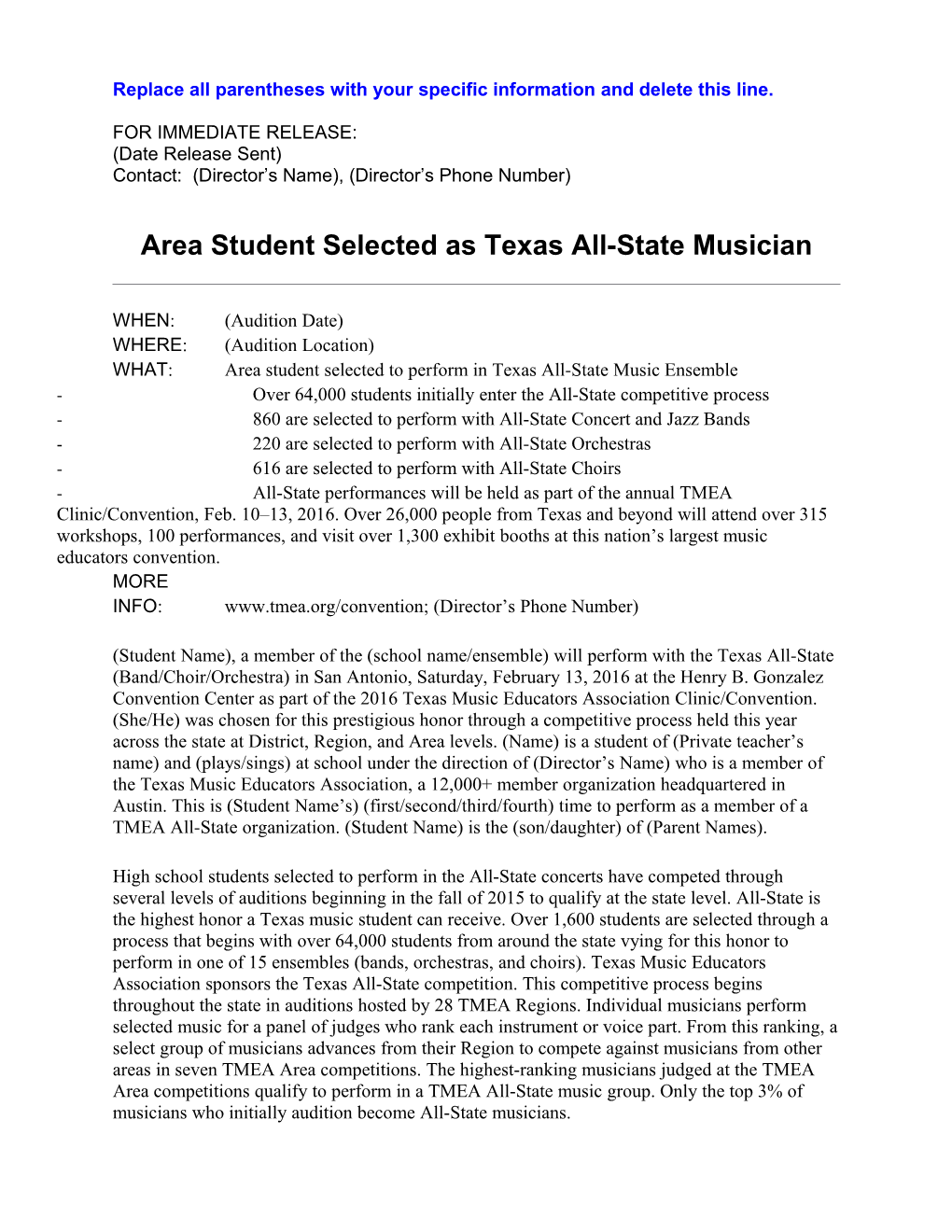 Texas All-State Press Release