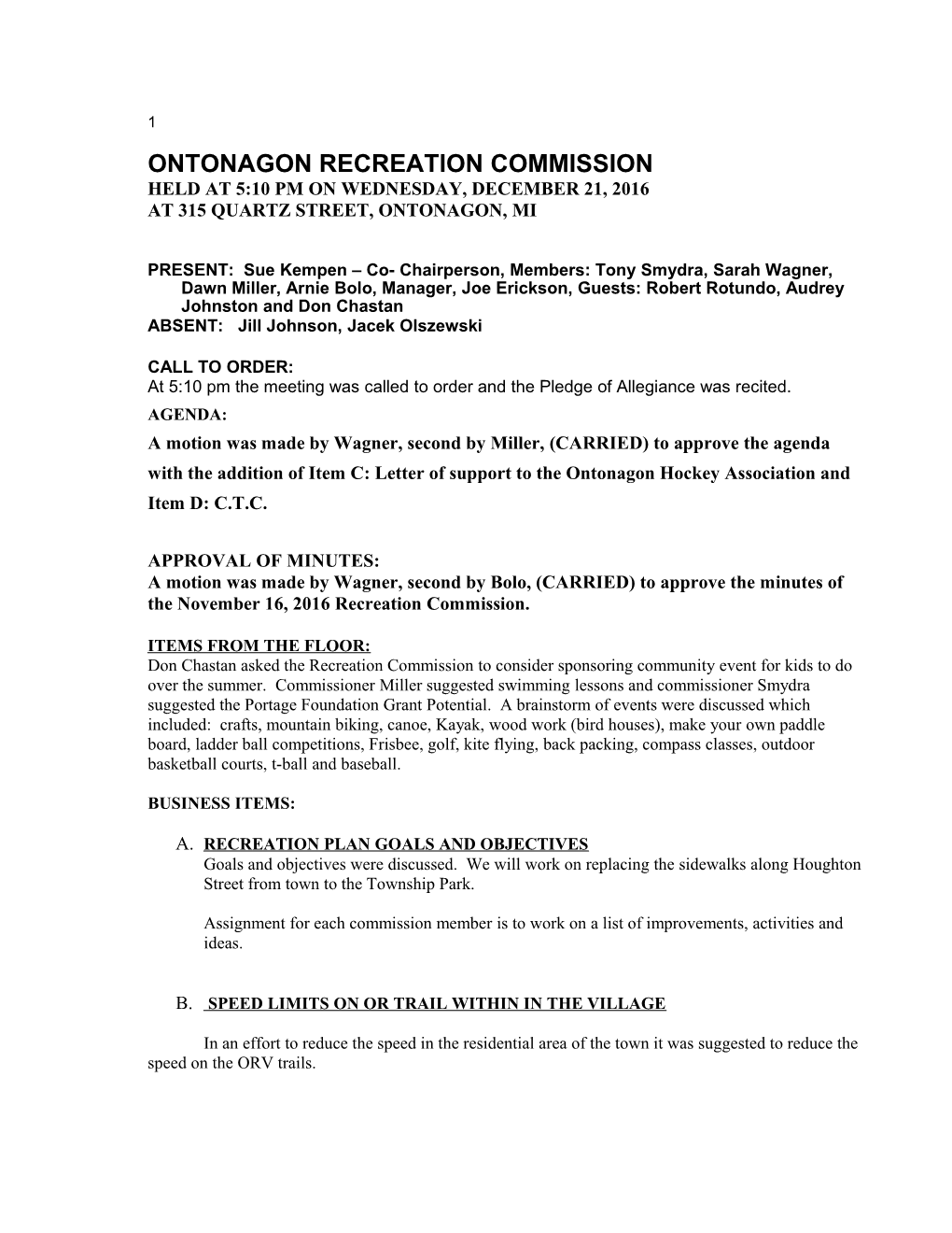 Ontonagon Recreation Commission