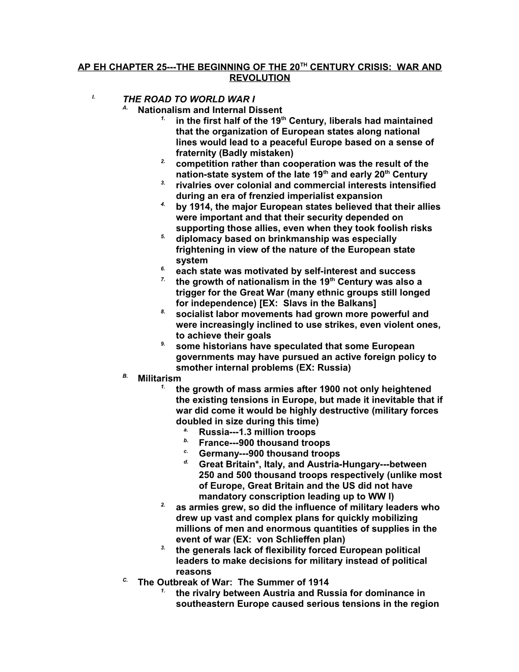 Ap Eh Chapter 25 the Beginning of the 20Th Century Crisis: War and Revolution