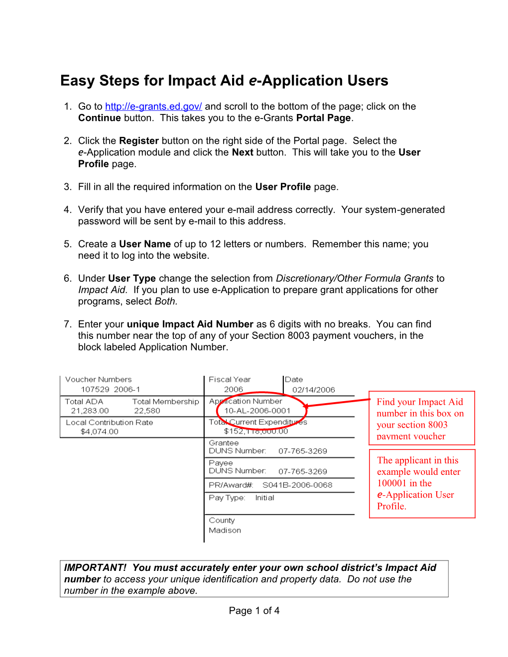 Impact Aid Section 8003 FY 2011 Application Easy Steps (MS Word)