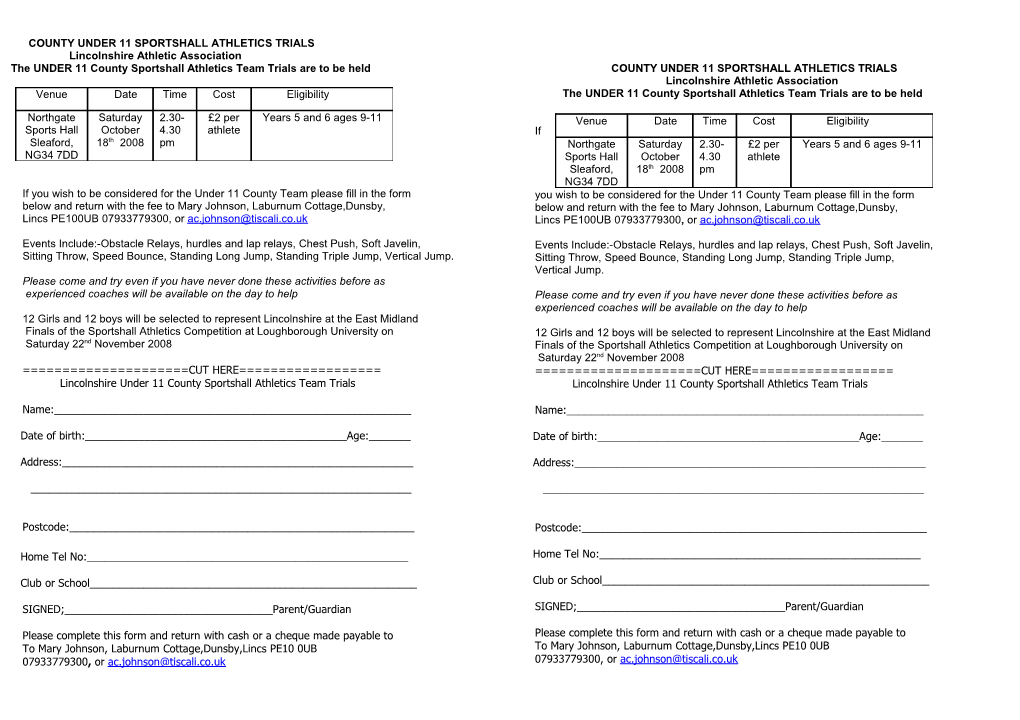 County Under 11 Sportshall Athletics Trials