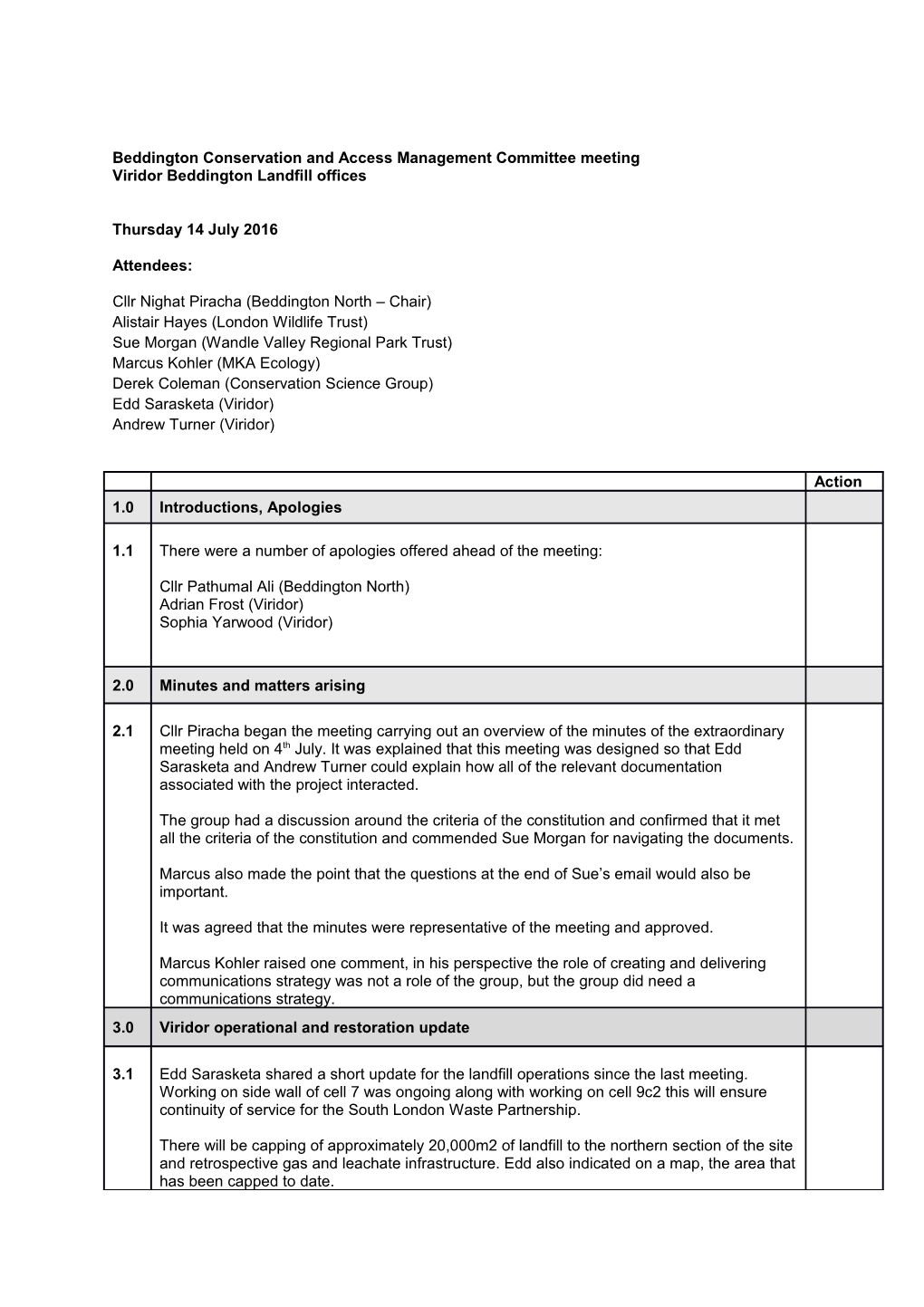 Beddington Conservation and Access Management Committee Meeting