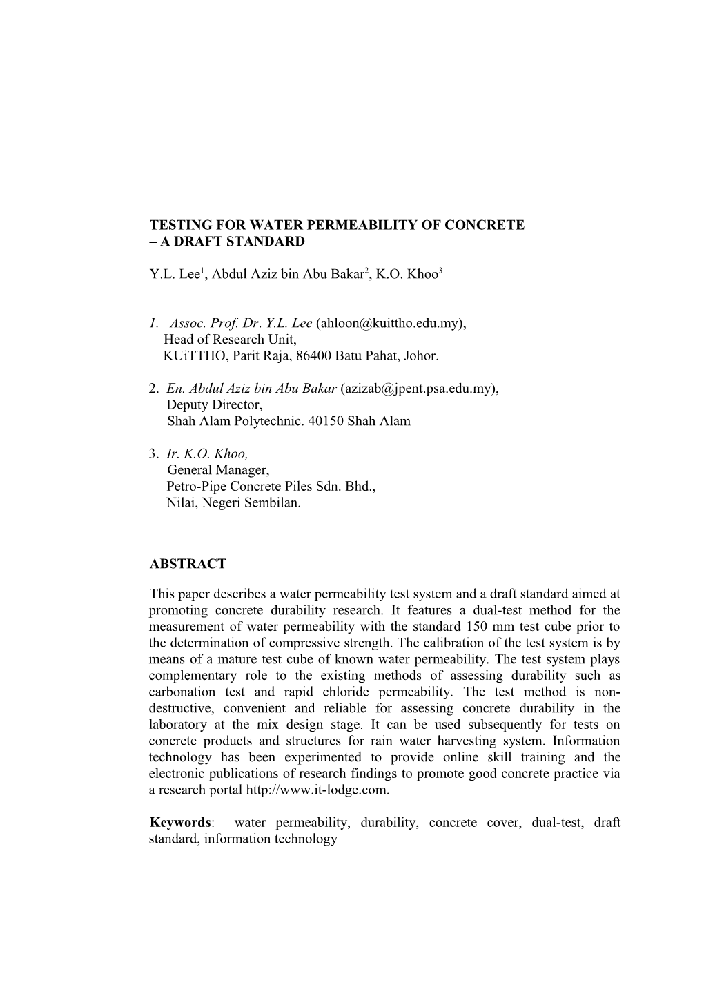 Water Permeability Test System with Information Tehnology Applications in Concrete Construction