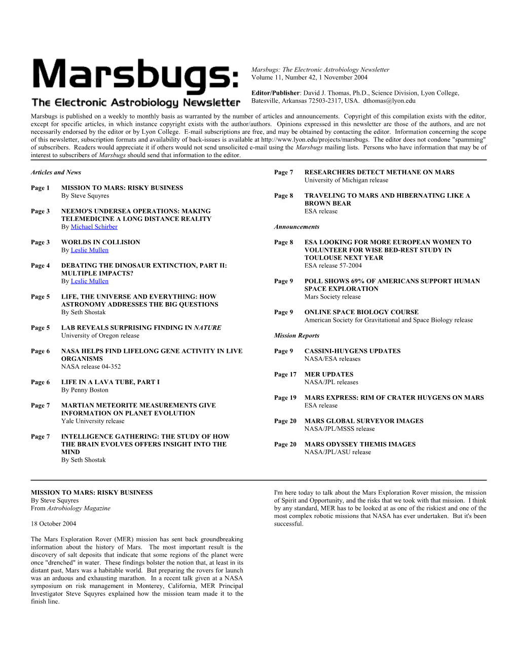 Marsbugs Vol. 11, No. 42