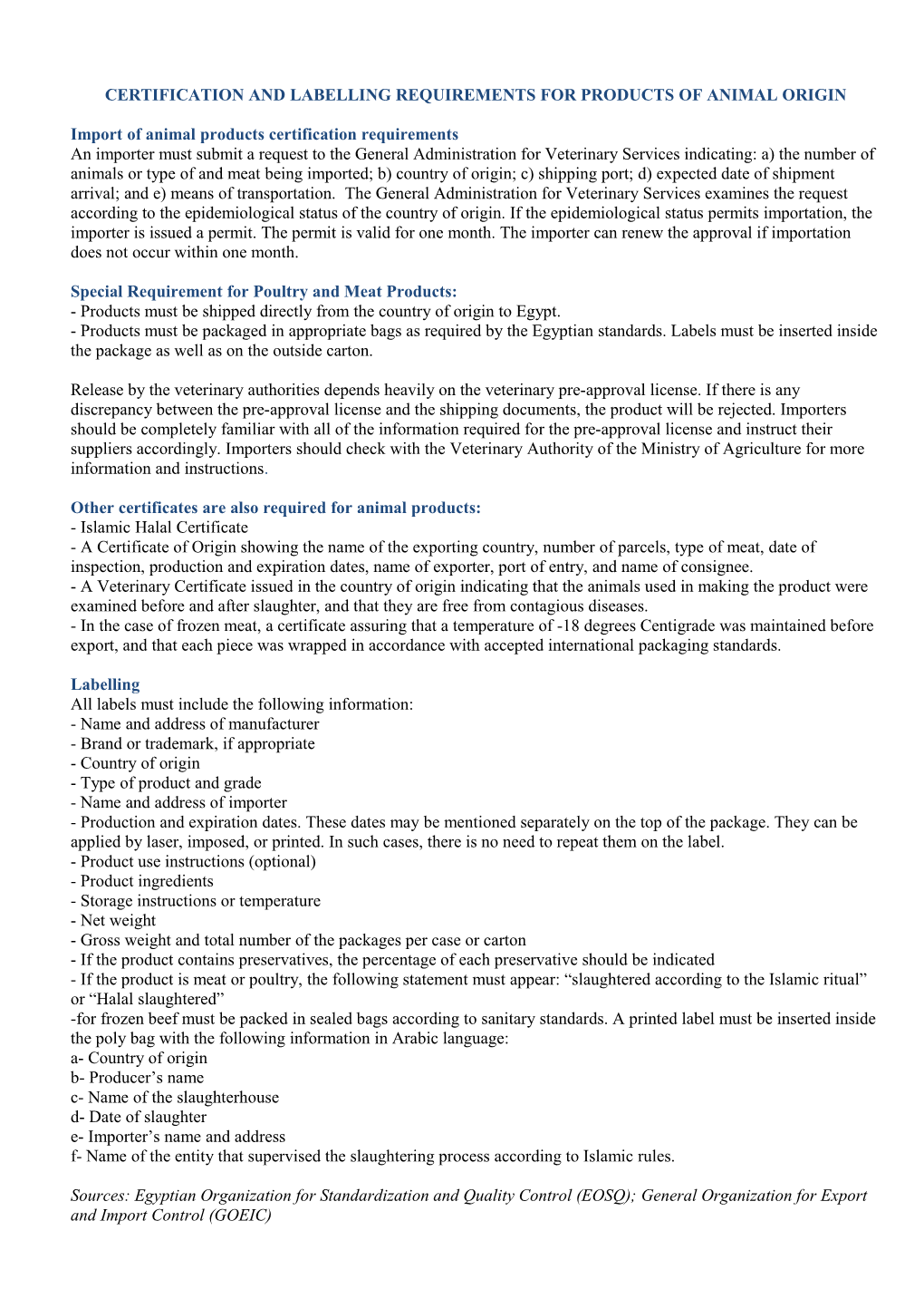 Import of Animal Products Certification Requirements