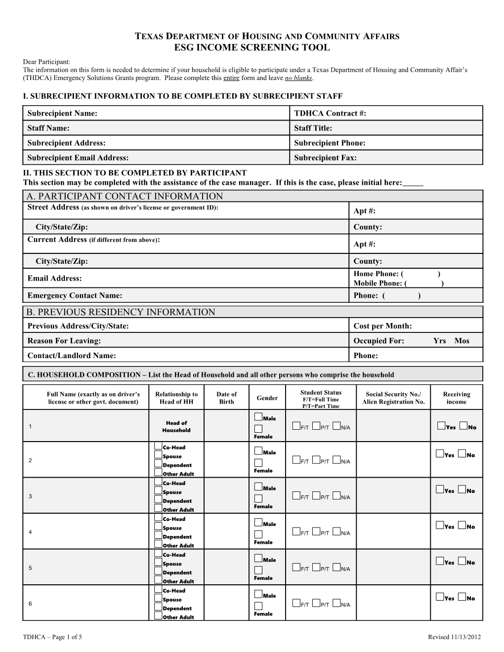 Income Screening Tool