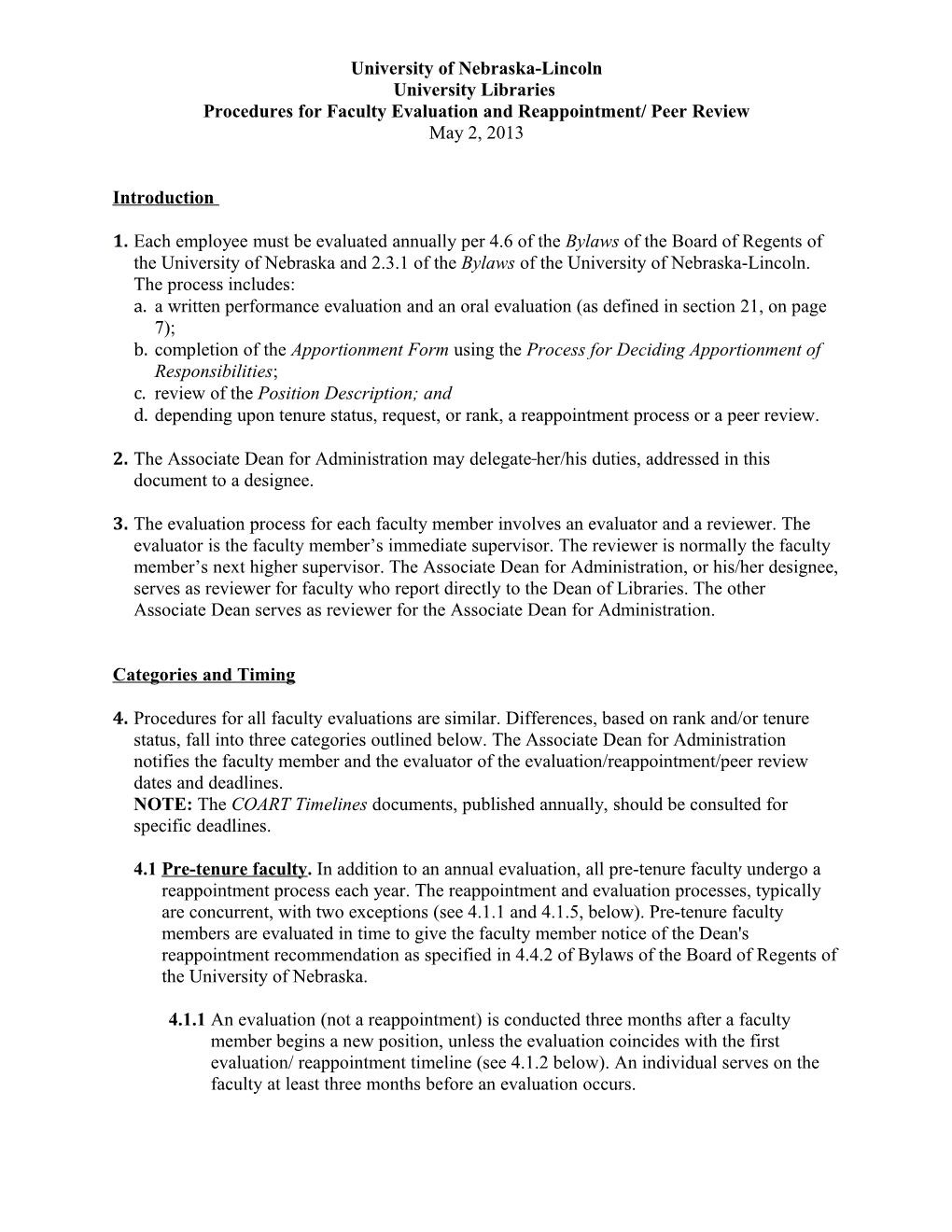 University of Nebraska-Lincoln University Libraries Procedures for Faculty Evaluation