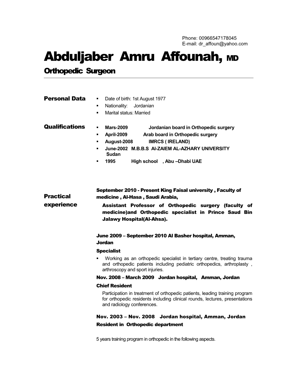 Abduljaber Amru Affounah, Mdorthopedic Surgeon