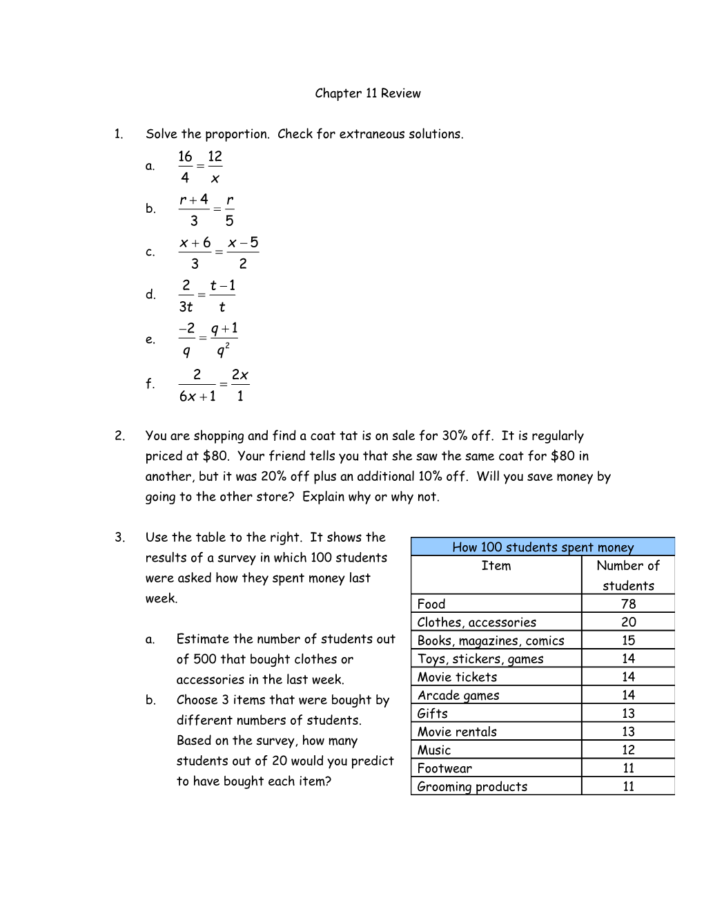 1.Solve the Proportion. Check for Extraneous Solutions