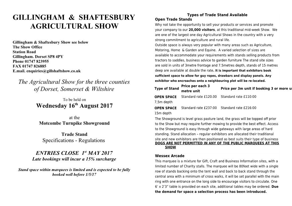 Gillingham & Shaftesbury Show See Below