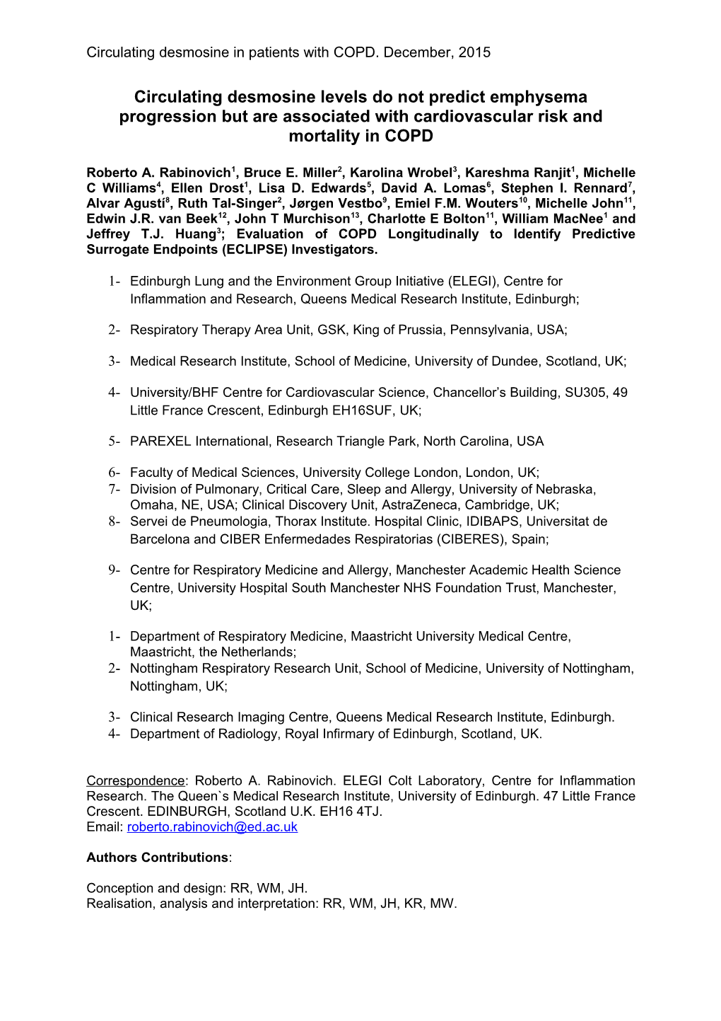 Circulating Desmosine in Patients with COPD. December, 2015