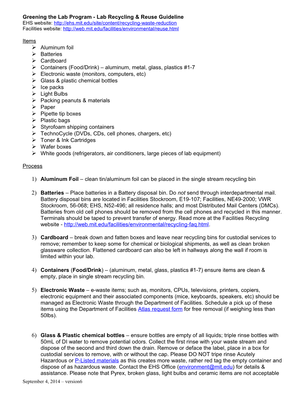 Greening the Lab Program - Lab Recycling Guideline