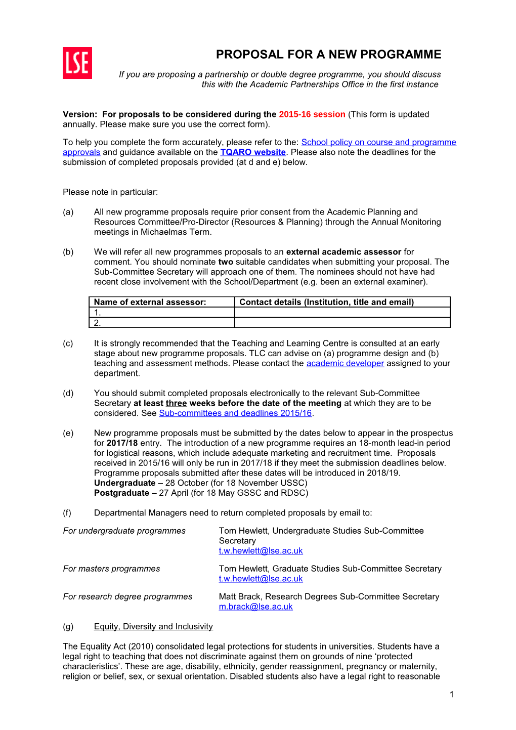 Version: for Proposals to Be Considered During the 2015-16 Session (This Form Is Updated