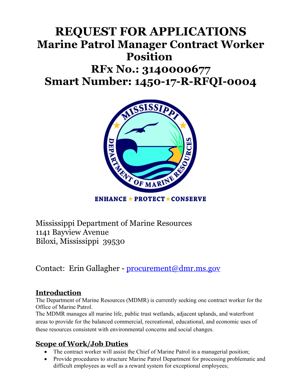 RFA Marine Patrol Manager Contract Worker