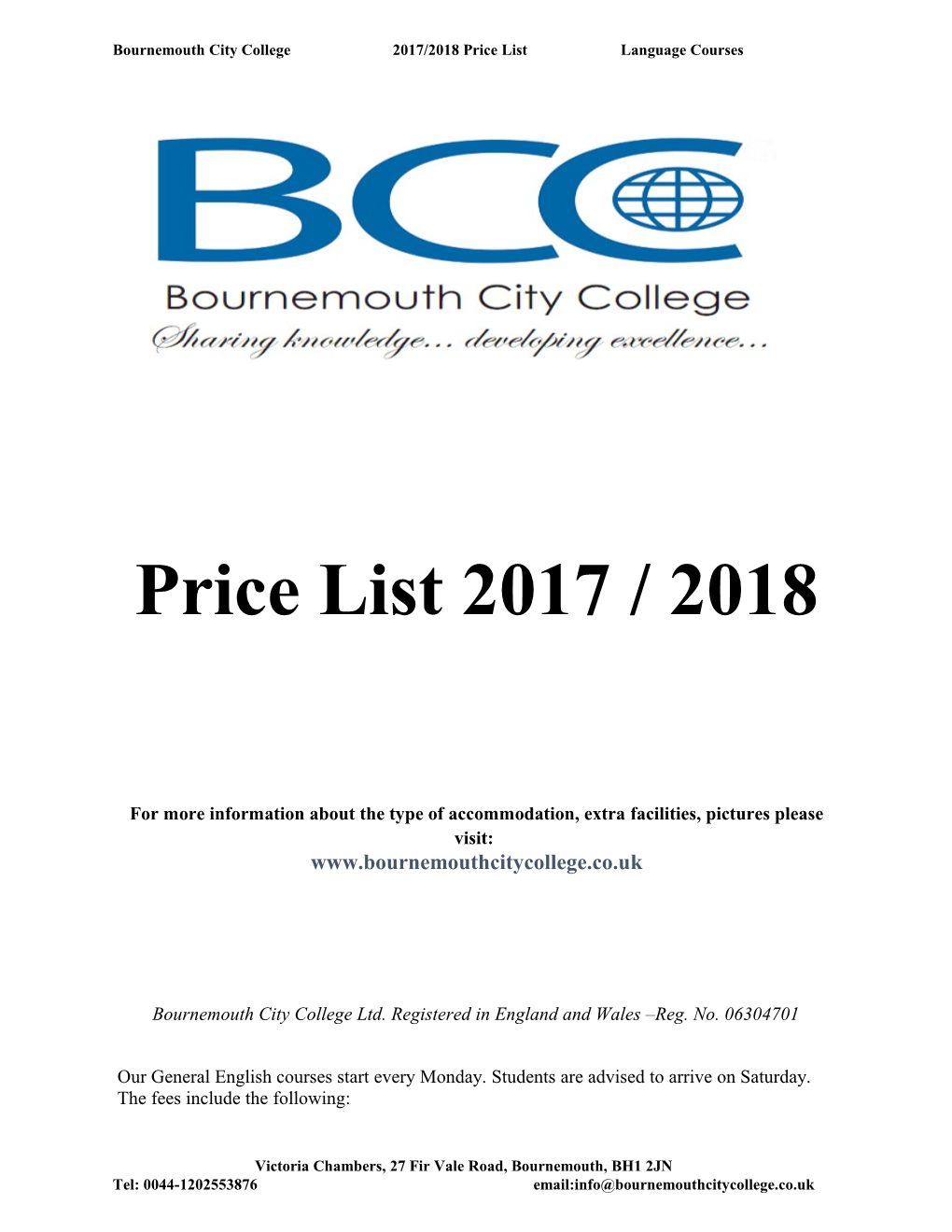 Bournemouth City College2017/2018 Price List Language Courses