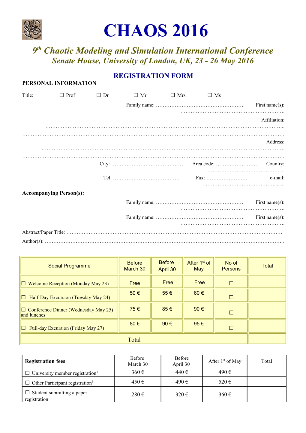 9Thchaotic Modeling and Simulation International Conference