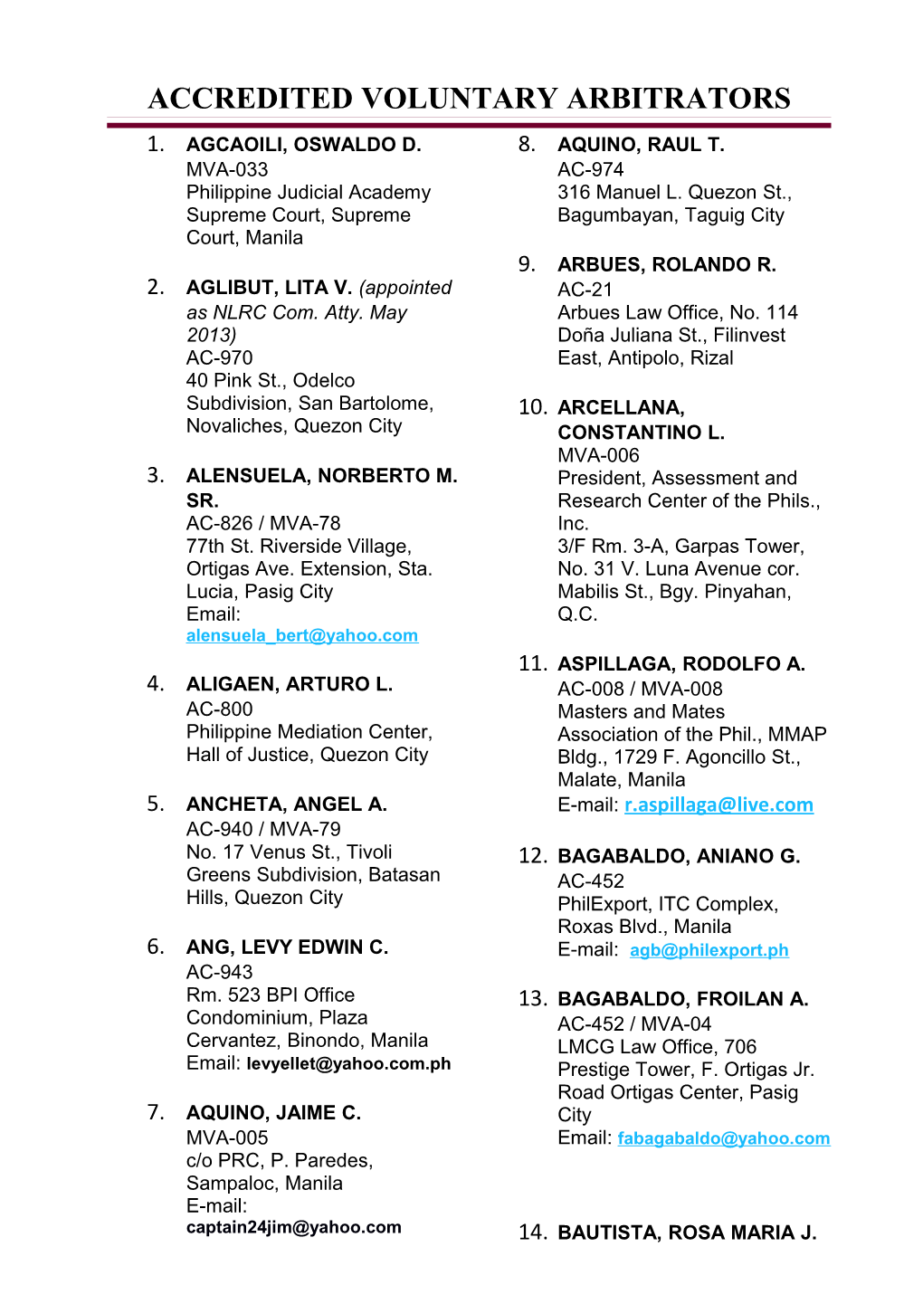 Accredited Voluntary Arbitrators