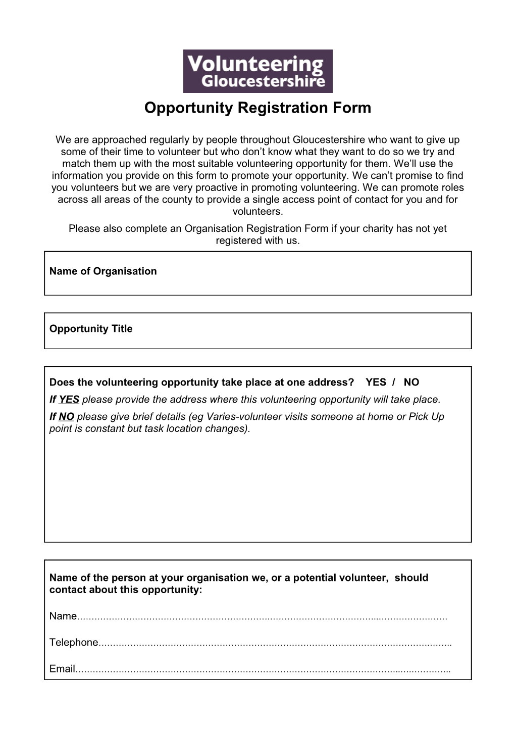 Opportunity Registration Form