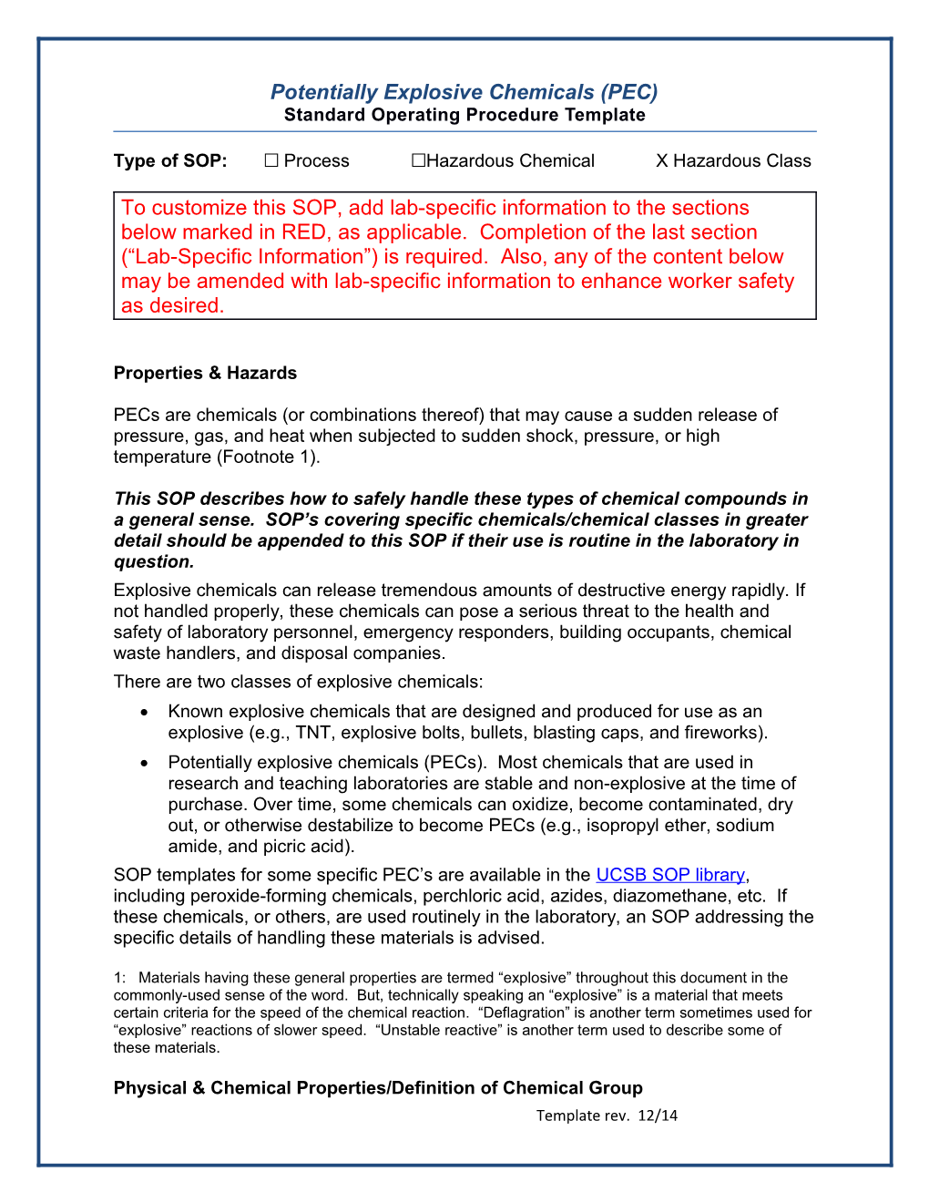 Potentially Explosive Chemicals (PEC)