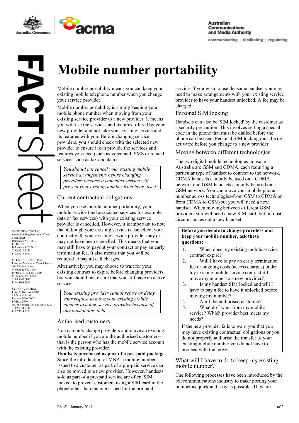 FS 65 - Mobile Number Portability