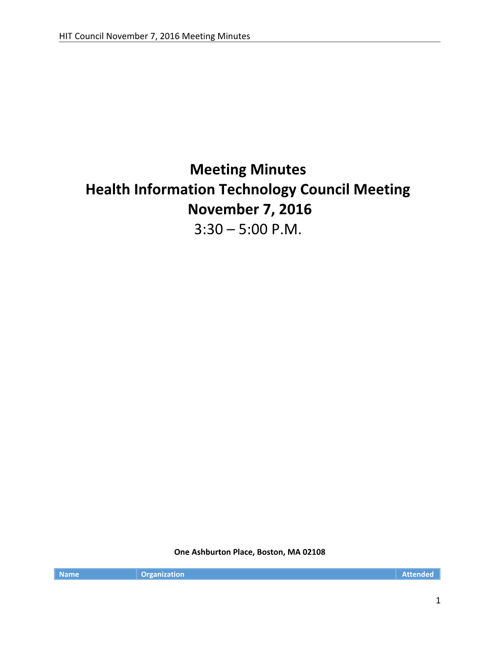 Health Information Technology Council Meeting