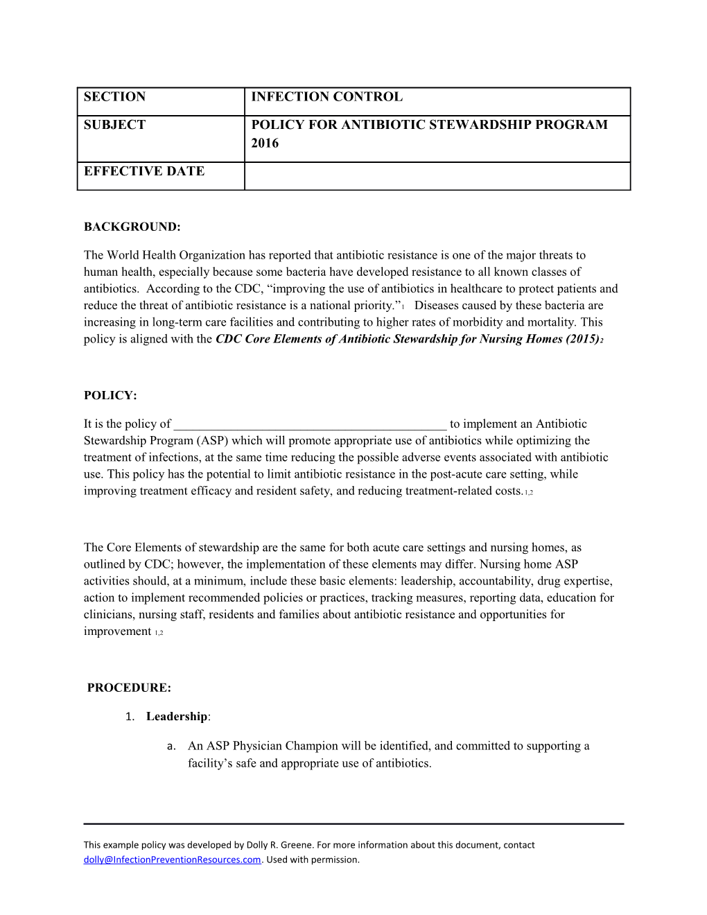 Policy for Antibiotic Stewardship Program 2016