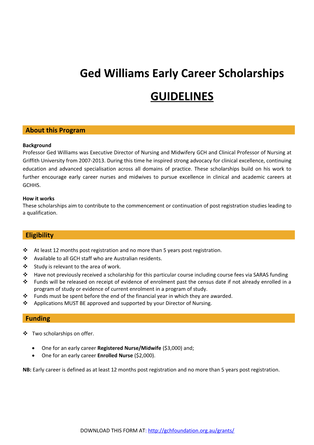 Ged Williams Early Career Scholarships