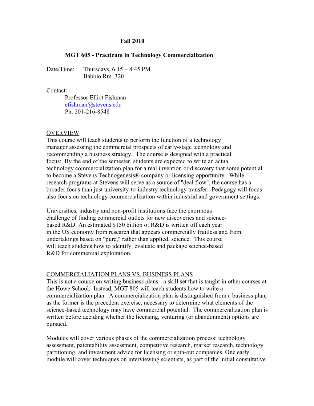 MGT 800C - Practicum in Technology Commercialization