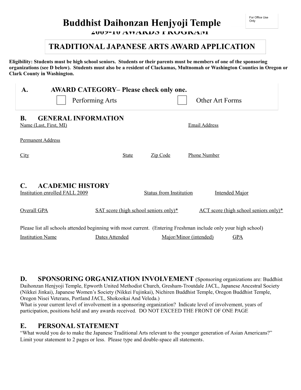 2002 National Scholarship & Awards Program