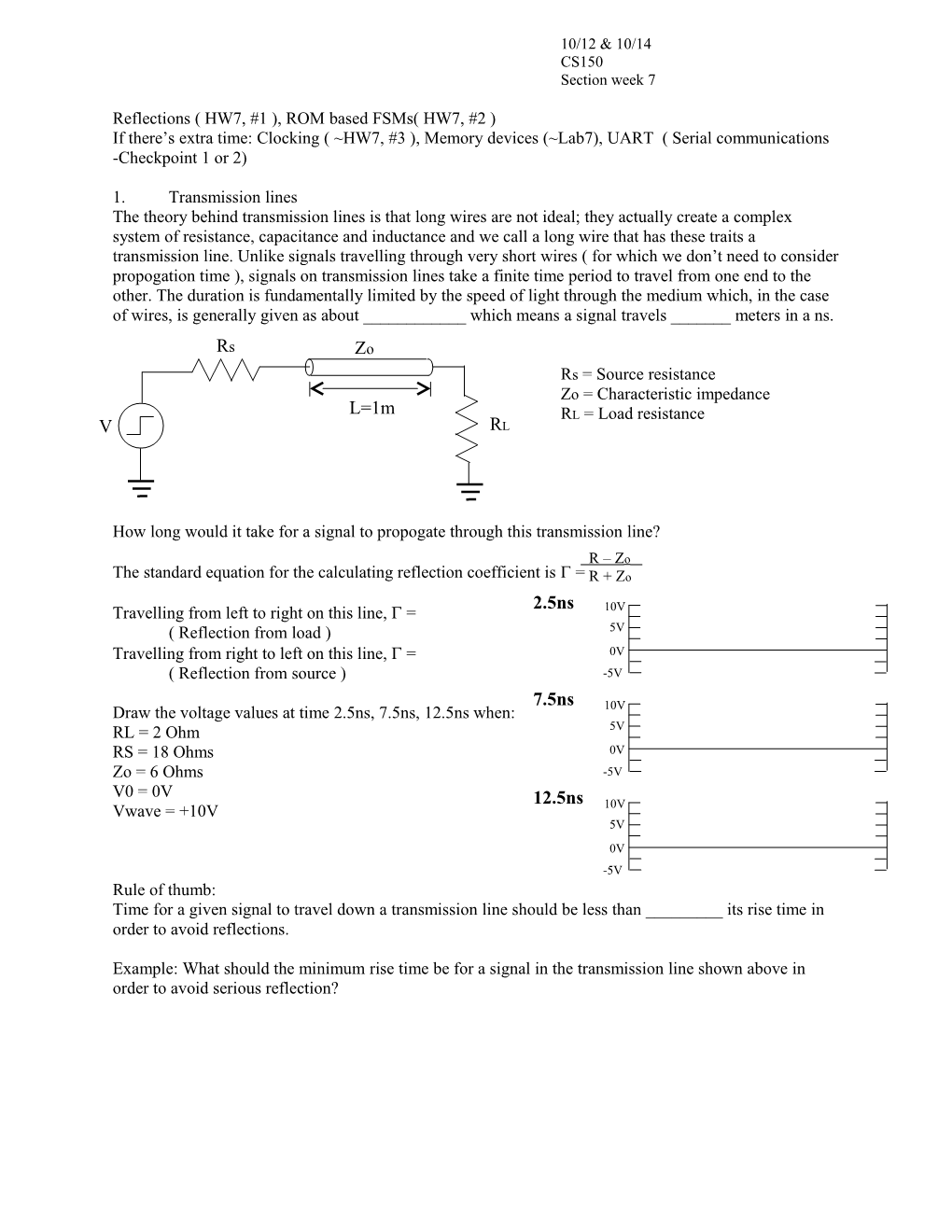 Reflections ( HW7, #1 ), ROM Based Fsms( HW7, #2 )