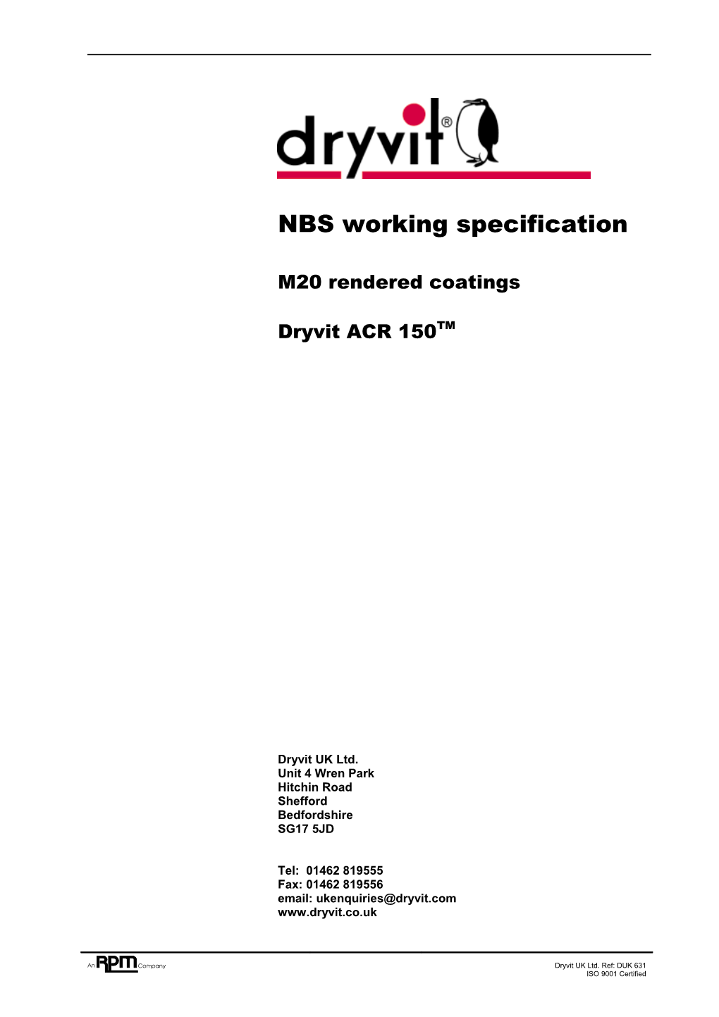 Dryvit UK Ltd - Dryvit ACR 150 Working Specification DUK631