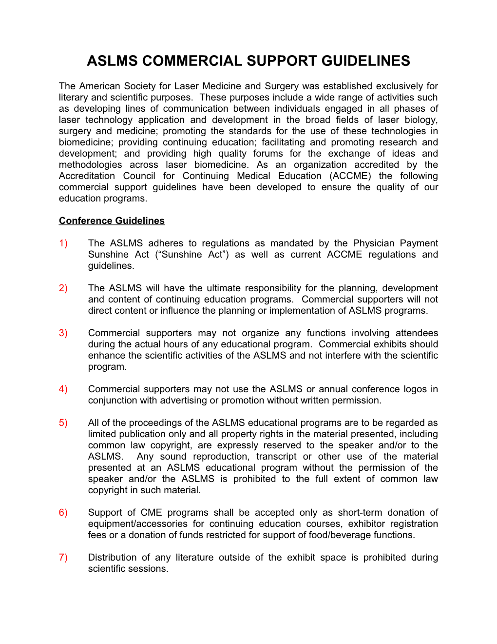 ASLMS Commercial Support Guidelines