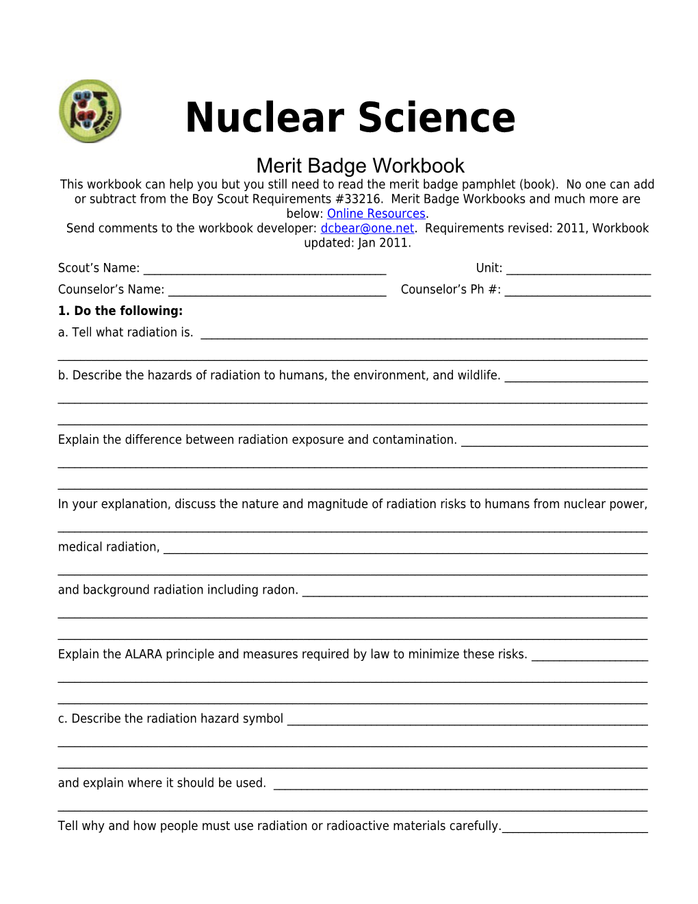 Nuclear Science P. 1 Merit Badge Workbook Scout's Name: ______