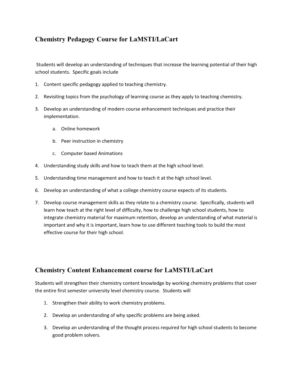 Chemistry Pedagogy Course for Lamsti/Lacart