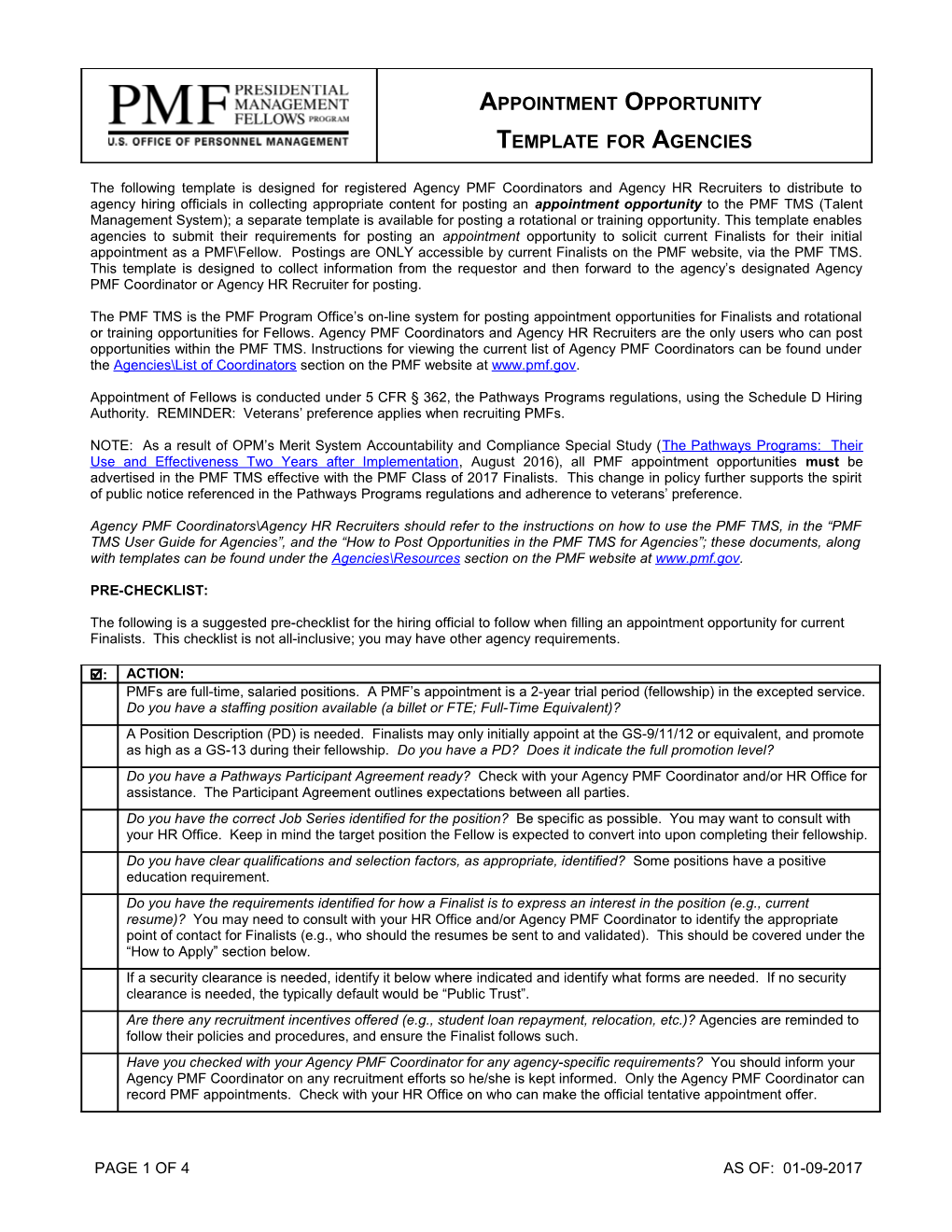 The PMF TMS Is the PMF Program Office S On-Line System for Postingappointment Opportunities