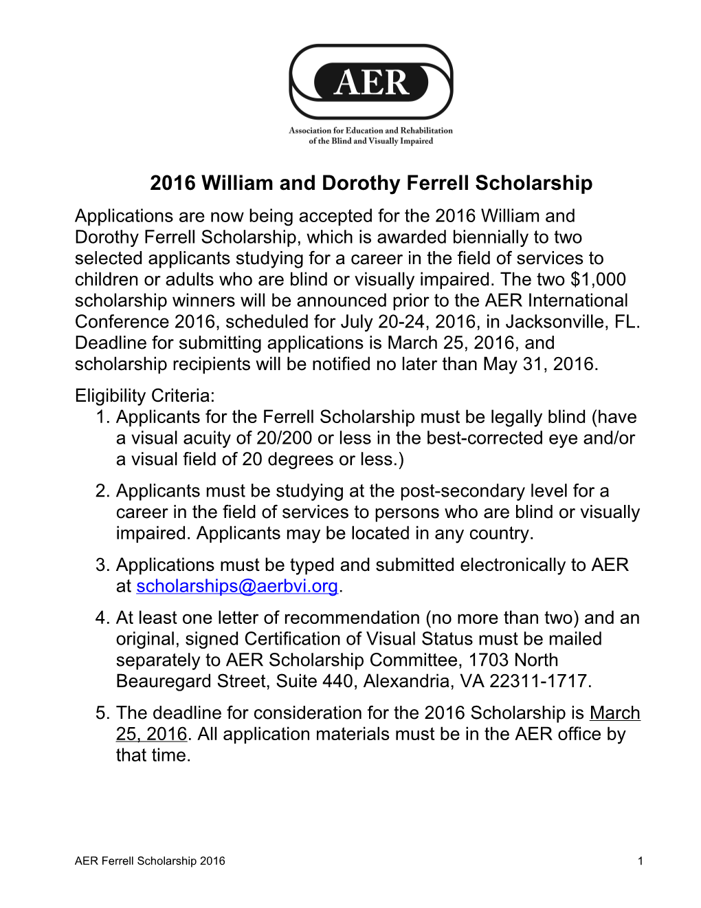 AER William and Dorothy Ferrell Scholarship