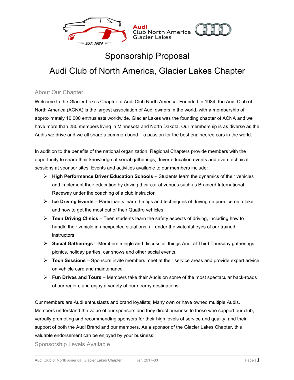 Audi Club of North America, Glacier Lakes Chapter