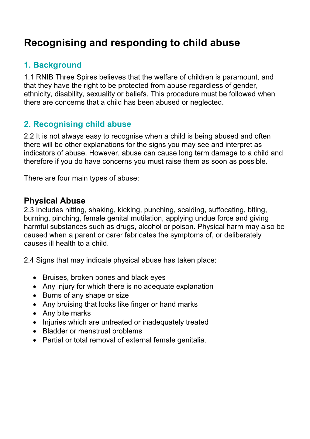 Recognising and Responding to Child Abuse