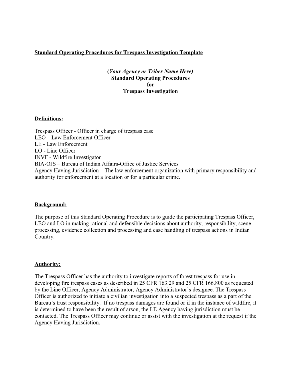 Standard Operating Procedures for Trespass Investigation Template