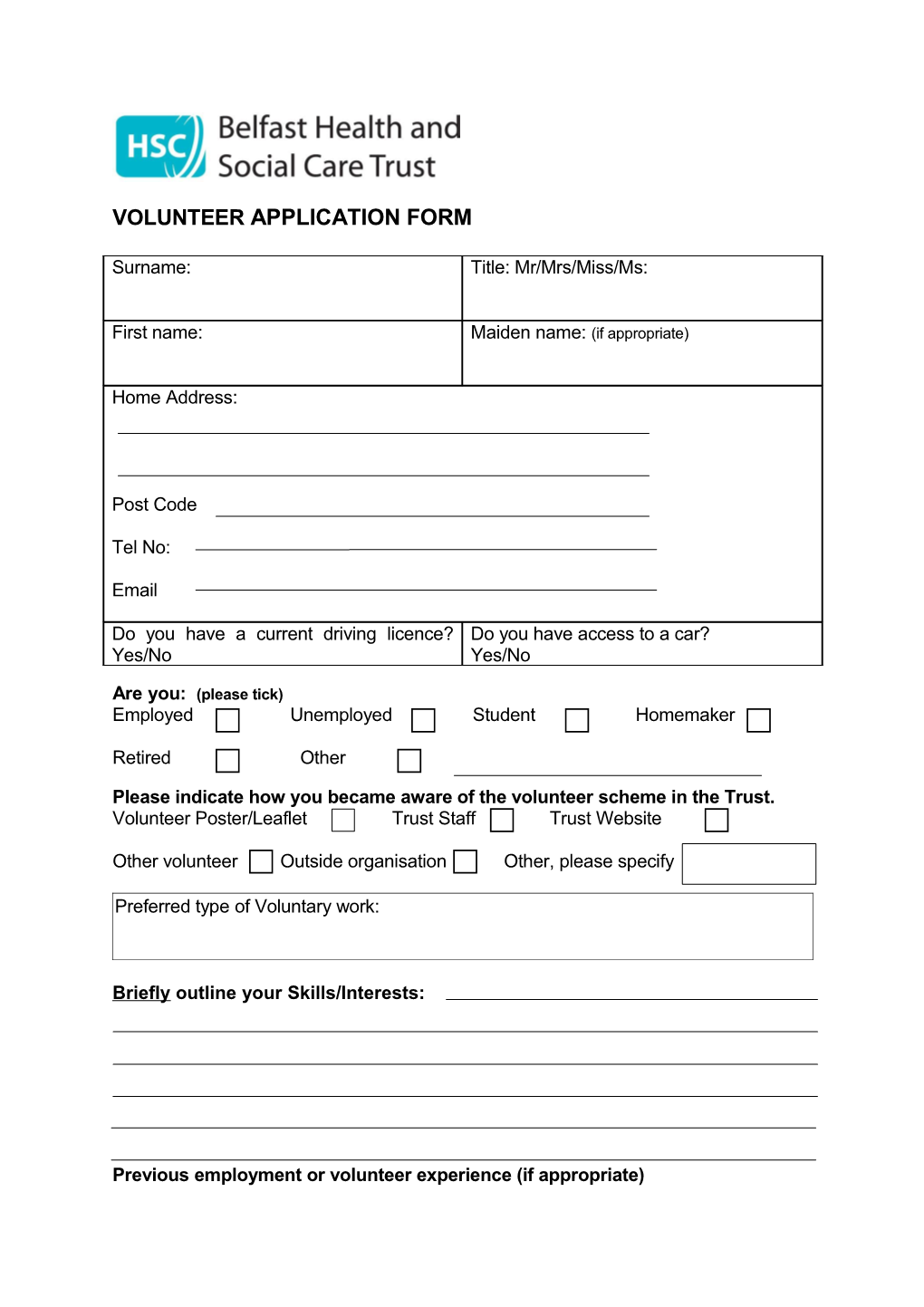 Volunteer Application Form for Belfast Trust -Generic(2)