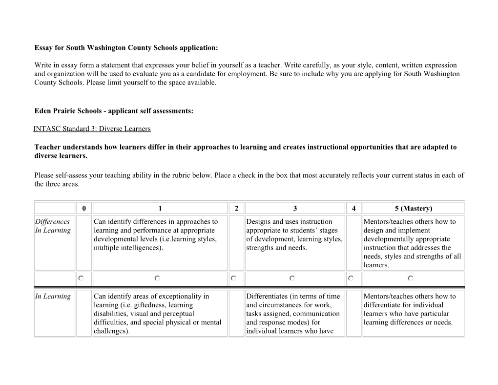 Essay for South Washington County Schools Application