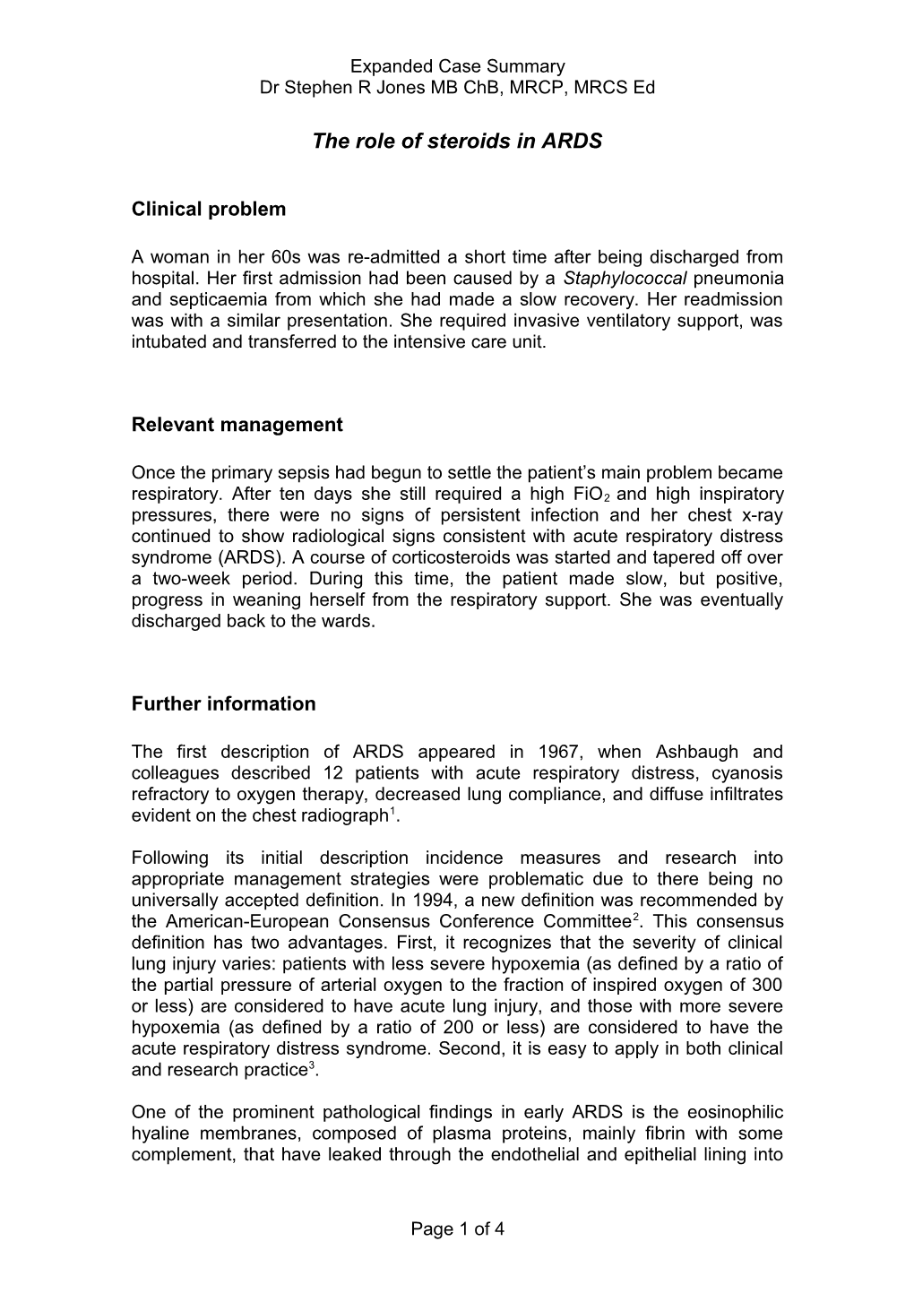 The Role of Steroids in Acute Lung Injury