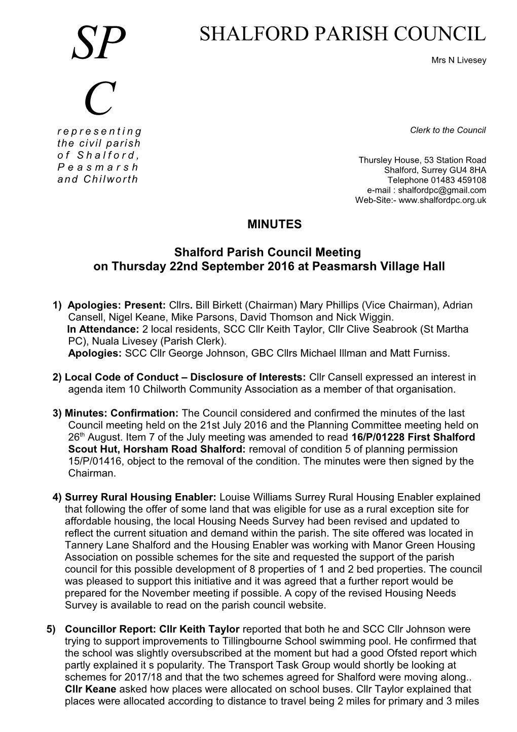 Shalford Parish Council Meeting