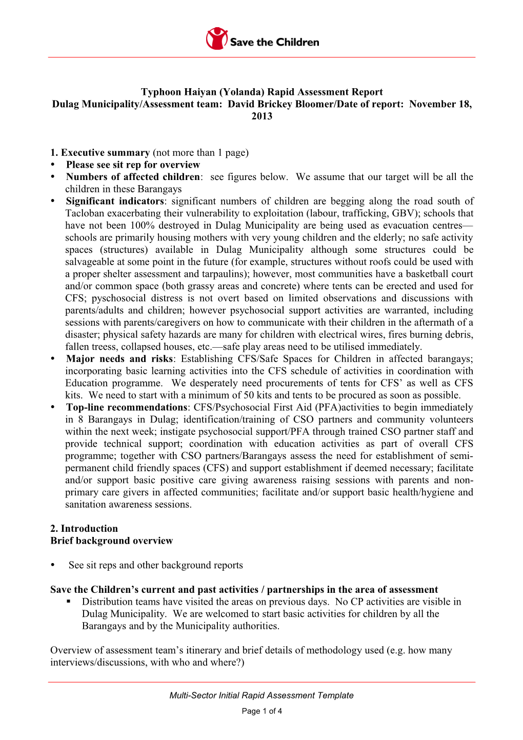 Multi-Sector Initial Rapid Assessment Tool